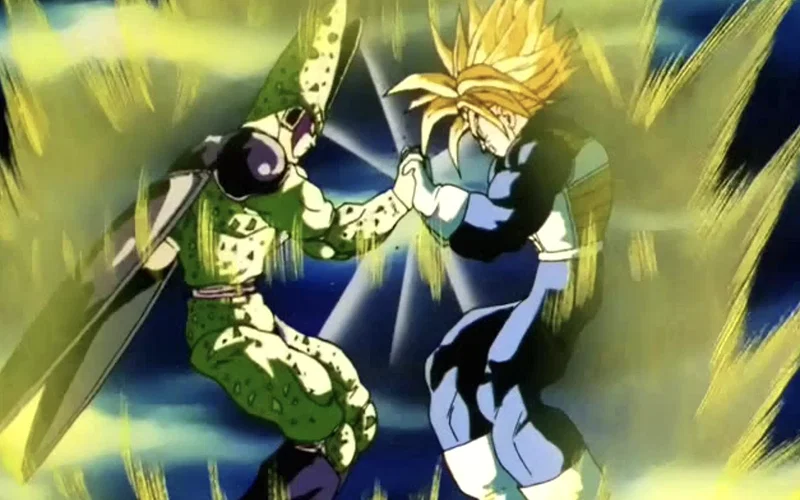 Hình ảnh cho thấy Future Trunks từ Dragon Ball Z đang biến hình thành Siêu Saiyan cấp 3 (còn được gọi là Siêu Siêu Saiyan hoặc Siêu Trunks).