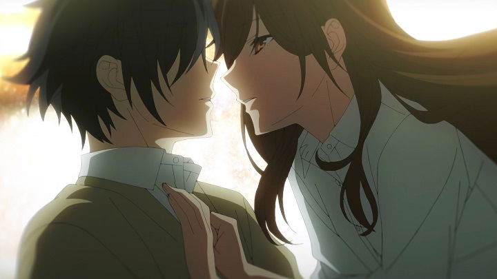 hori almost kisses miyamura in the romance anime