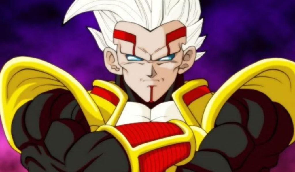 a still from the dragon ball series showing baby fused with Vegeta