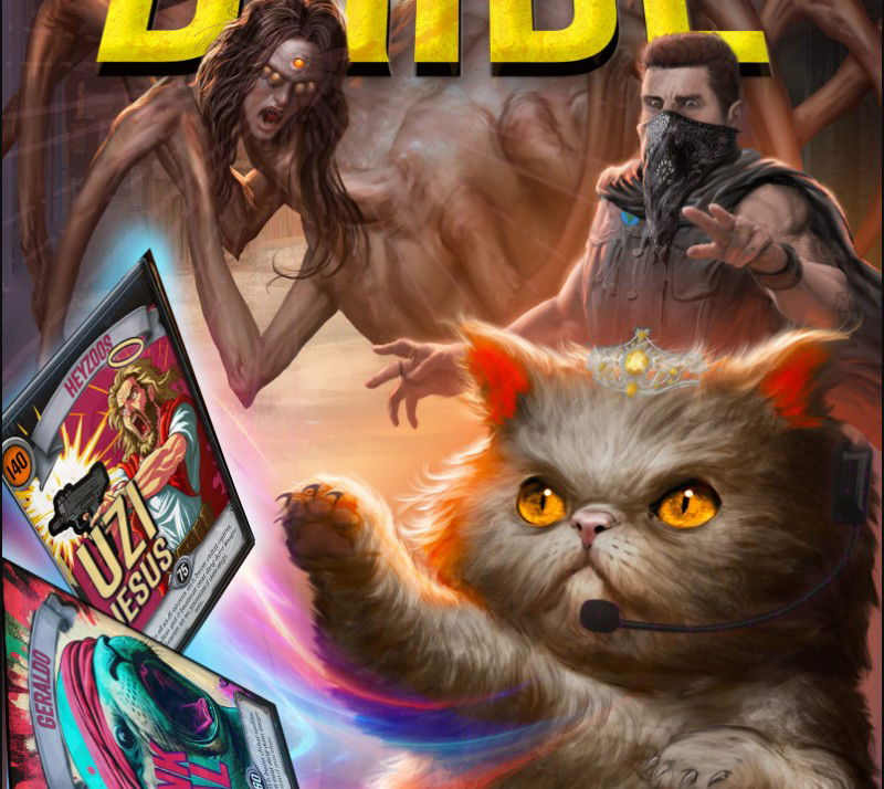 Cover art for The Eye of the Bedlam Bride from the Dungeon Crawler Carl series — Princess Donut, wearing a headset microphone and tiara, appears large in the foreground beside floating trading cards, with Carl in a bandana mask and a many-armed spider-like humanoid creature visible behind her.
