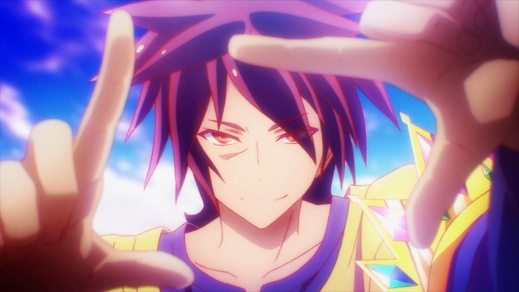 Sora making a frame with his fingers in no game no life anime