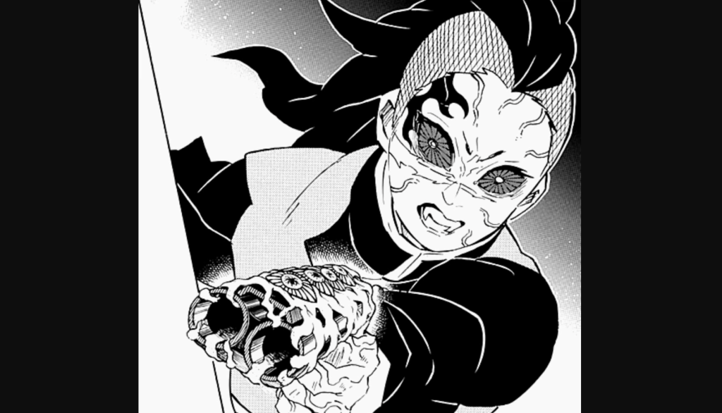  Kimetsu no Yaiba in his powered-up demon consumption form during the battle against Kokushibo.