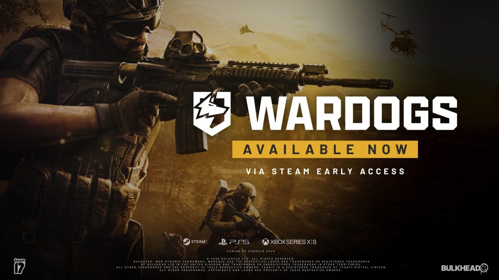 Official title art promoting the launch of the first-person shooter Wardogs by studio Bulkhead.