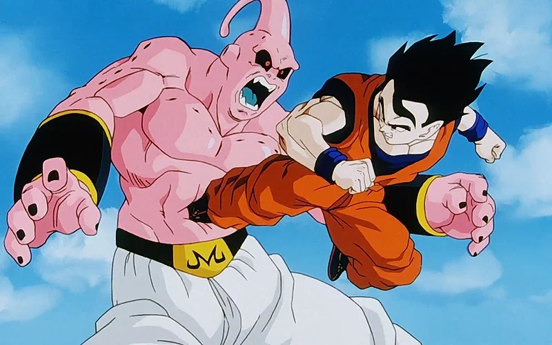 Gohan kicks Buu after returning in DBZ | Credits: Toei Animation