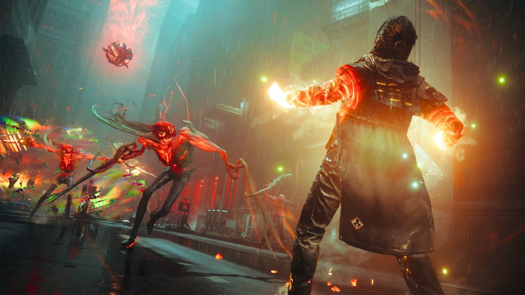 Control Resonant screenshot showing protagonist Dylan about to engage with a group of weird monster-like enemies.