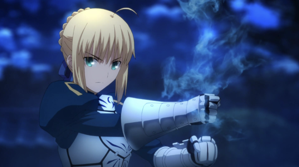 The image appears to show the character Saber, also known as Artoria Pendragon, from the anime series Fate/stay night [Unlimited Blade Works].