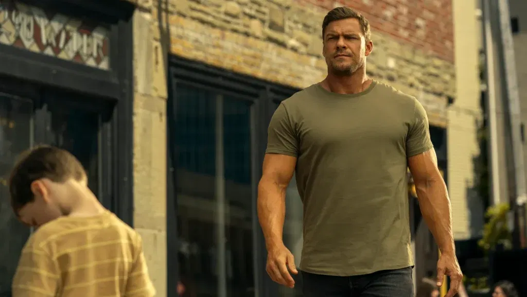 Alan Ritchson in a still from Reacher.
