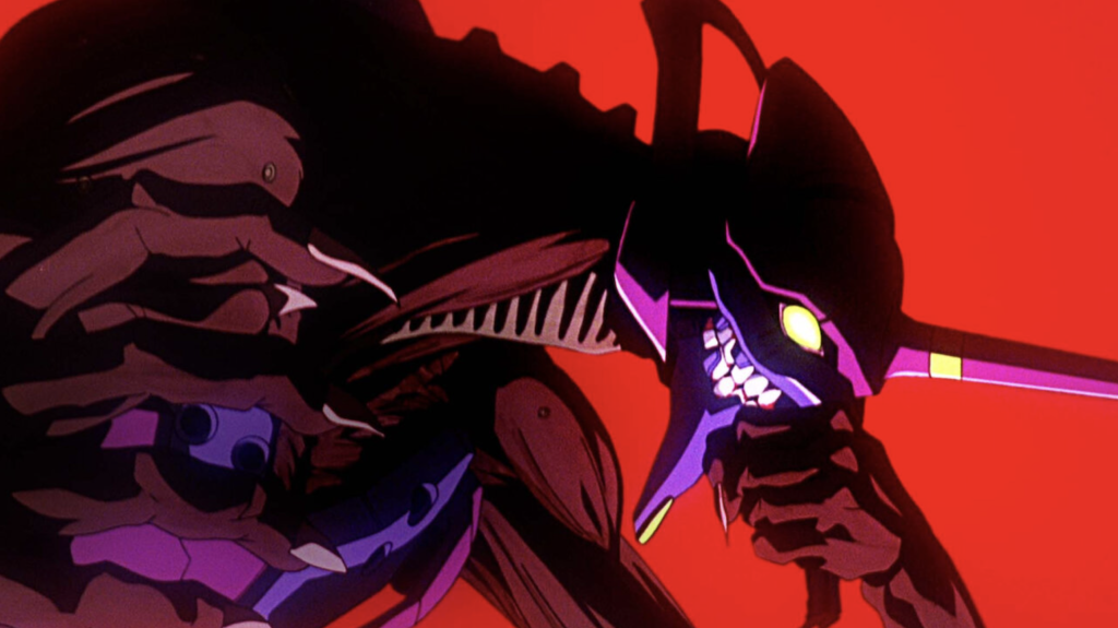 Hình ảnh dường như cho thấy Evangelion Unit-01 đang gầm rú trong một cảnh nổi tiếng từ bộ phim hoạt hình năm 1997, The End of Evangelion.