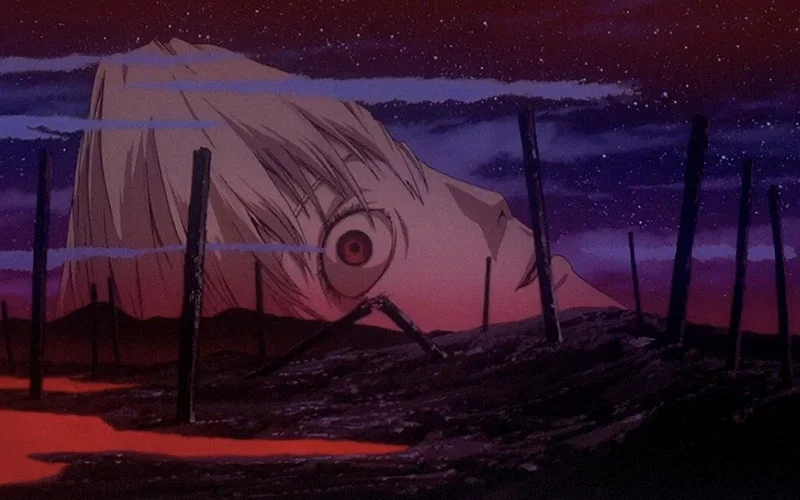 Hình ảnh này thể hiện một cảnh trong bộ phim hoạt hình Neon Genesis Evangelion: The End of Evangelion năm 1997, do Hideaki Anno đạo diễn.