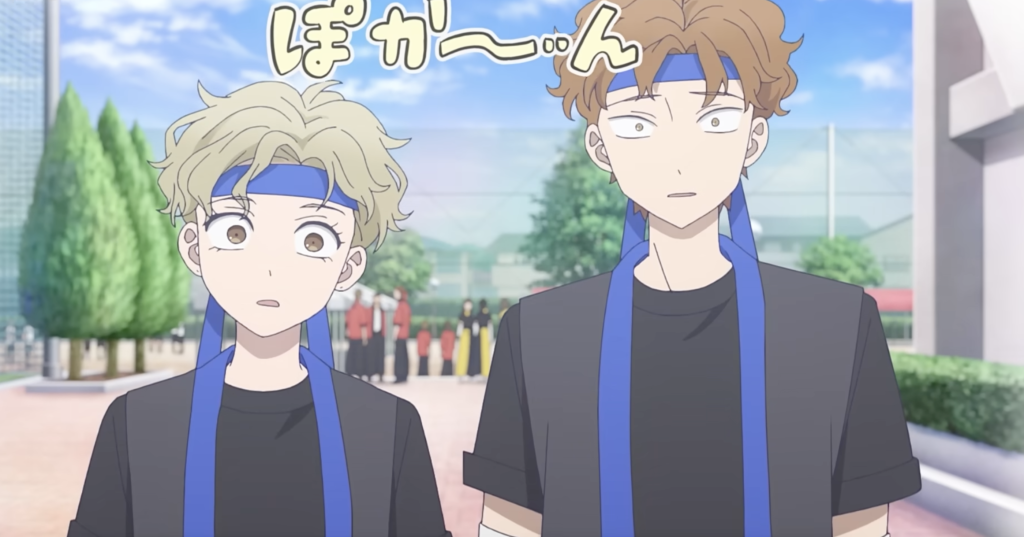 The Best Coming-of-Age Anime of 2026 Officially Returns for Season 2 on Netflix 4 The image shows a scene from the promotional video for the second season of the anime adaptation of The Ramparts of Ice (Koori no Jouheki), featuring characters wearing blue headbands at a school event.
