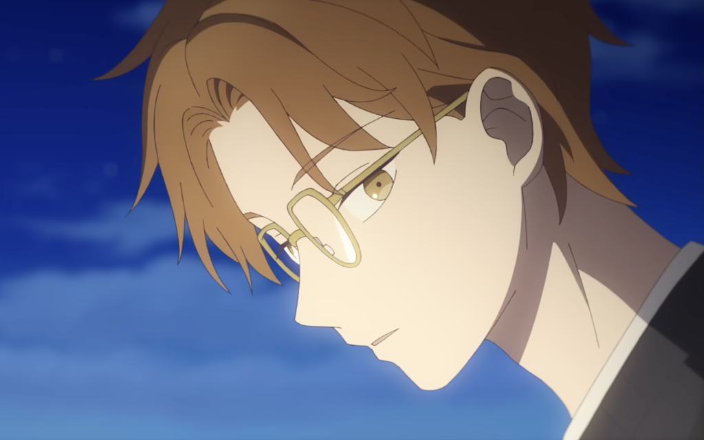 The image shows Minato Amamiya wearing round glasses from the anime series The Ramparts of Ice.