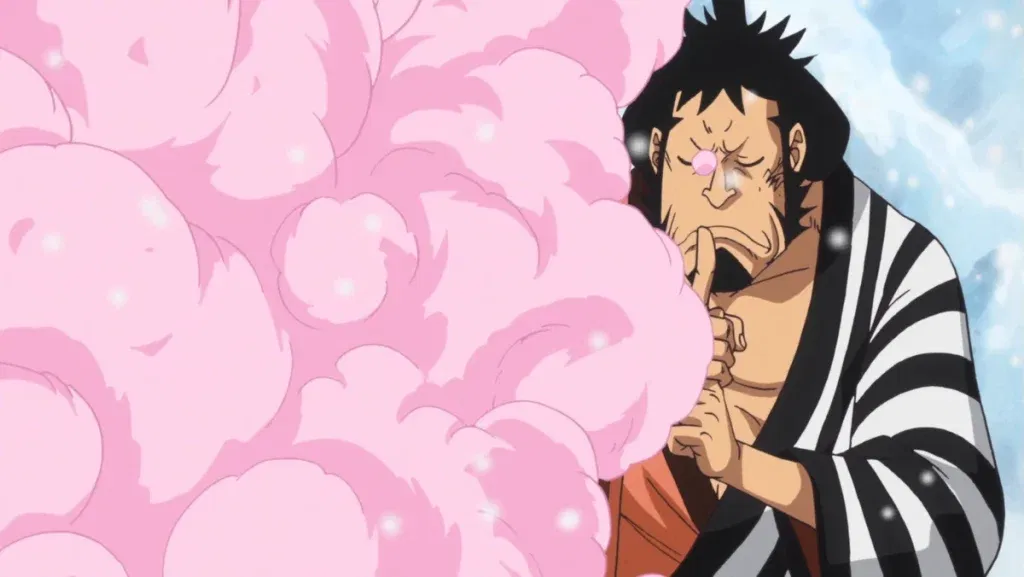 Kin'emon from the anime series One Piece using the power of the Garb-Garb Fruit.