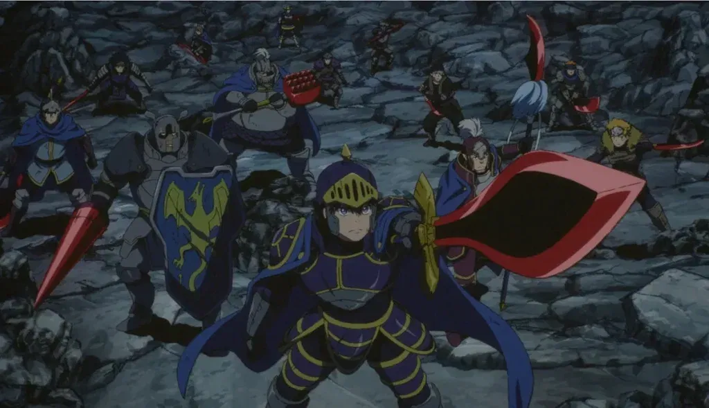 The Thirteen Heroes from the dark fantasy anime series Clevatess as they confront the beast king in Episode 1.