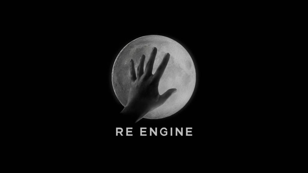Official logo for the REX Project RE Engine, showing a hand reaching for the moon.