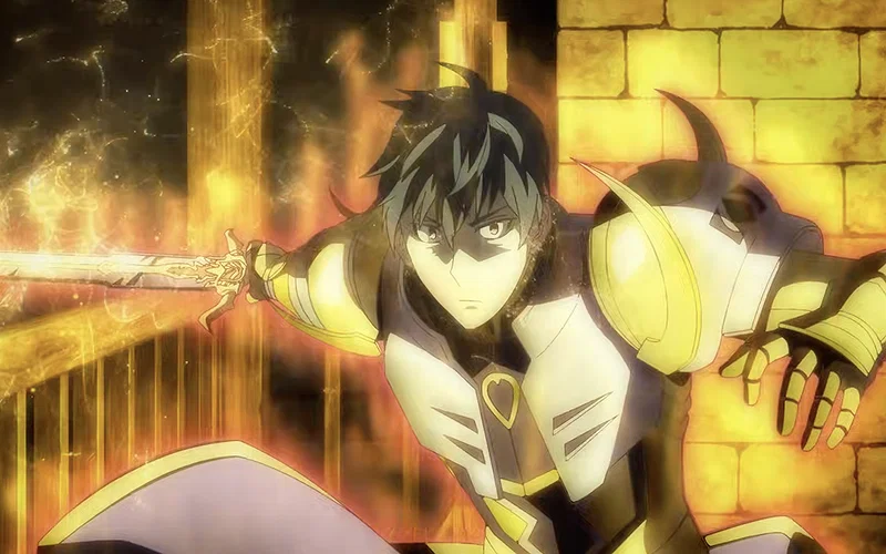The image shows Grid (Shin Youngwoo), the main protagonist of the anime adaptation Overgeared (Tempal: Item no Chikara), animated by J.C.Staff.
