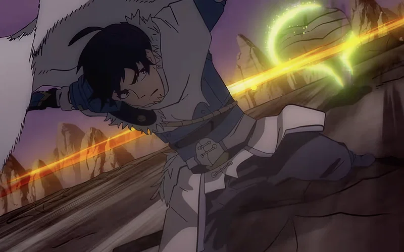 The image shows Grid (Shin Youngwoo), the main protagonist of the anime adaptation Overgeared (Tempal: Item no Chikara), animated by J.C.Staff.