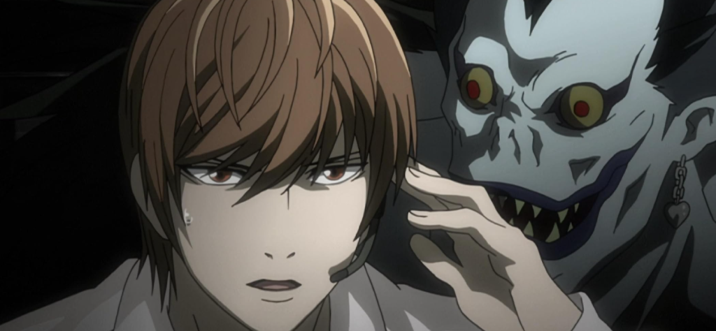 Light Yagami and the Shinigami Ryuk from the anime series Death Note. 