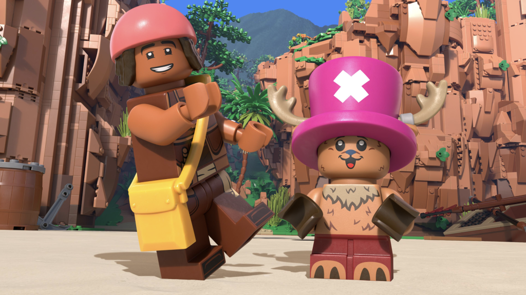 The image shows Usopp and Tony Tony Chopper as minifigures from the two-part Netflix animated special LEGO One Piece. 