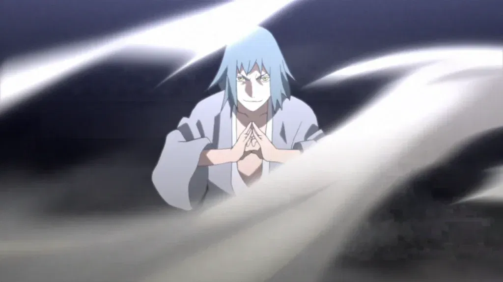 Nowaki using the Typhoon Release: Consecutive Bursting Strong Winds technique in Naruto Shippuden.