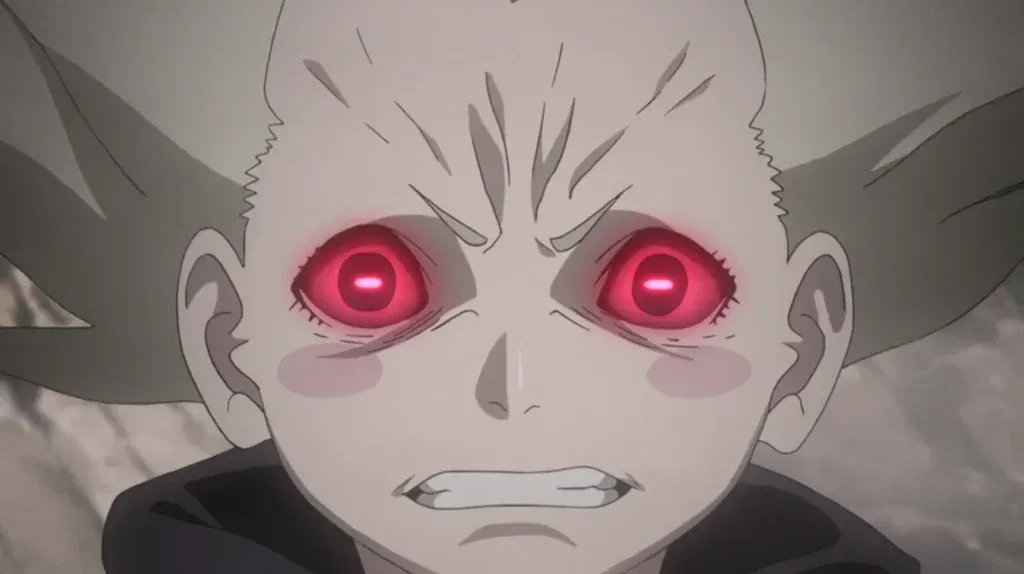 Chino activating her Ketsuryugan (Blood Dragon Eye) in Naruto Shippūden.