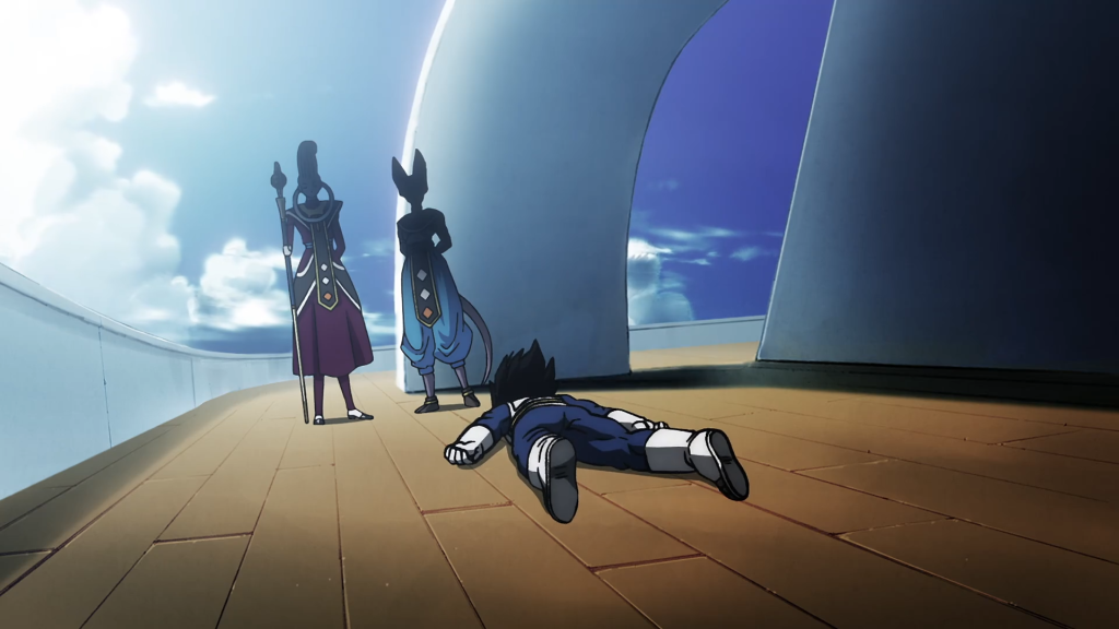  beerus episode 3 showing Beerus and Whis arriving on Earth
