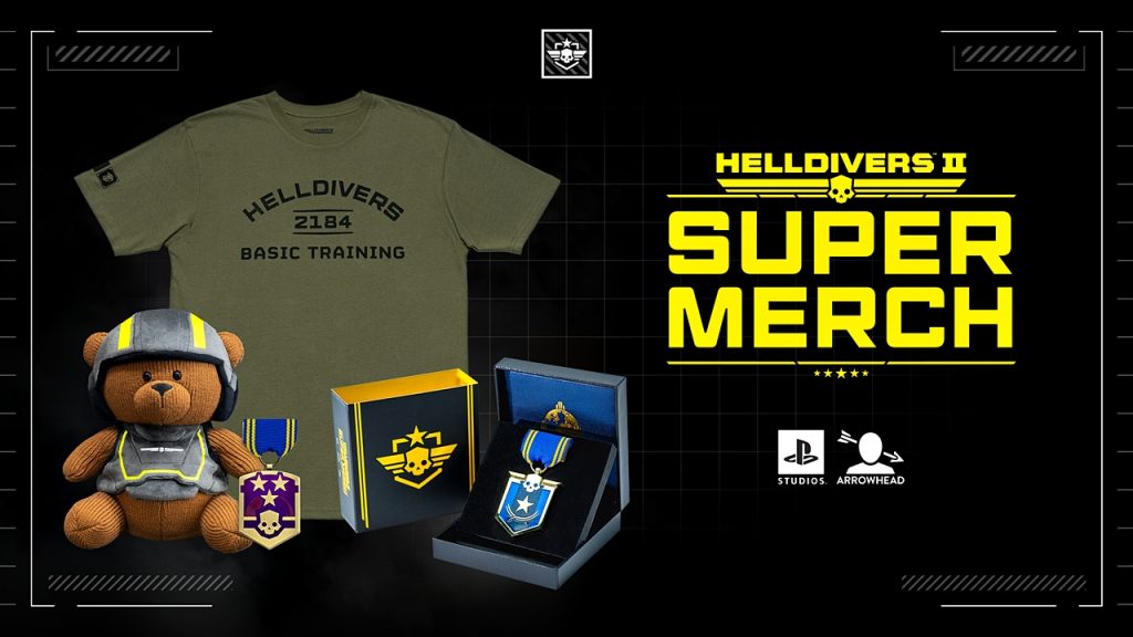 Helldivers 2 promotional art showcasing the Super Merch on offer as part of the Liberty Day 2026 celebrations. 