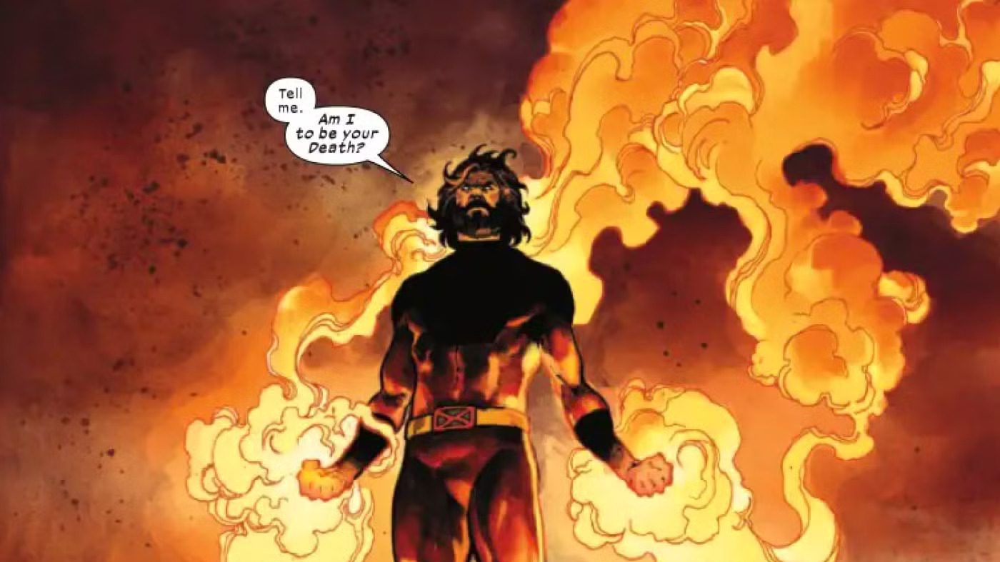 Vulcan feeling his powers in a still from the X-Men comic book.