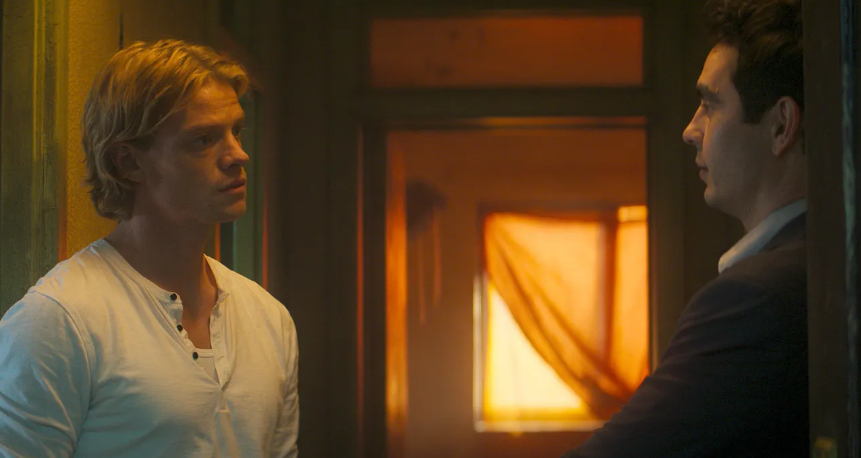 Tom Rhys Harries as Matt Hagen and Max Minghella as John Borrelli in James Watkins’ Clayface