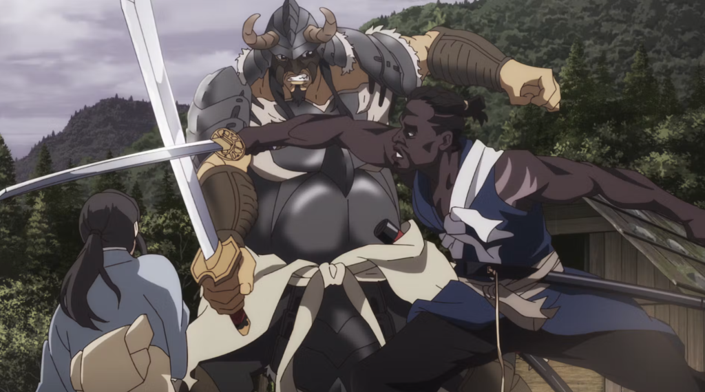 This scene is from the anime series Yasuke, created by LeSean Thomas and animated by the studio MAPPA.